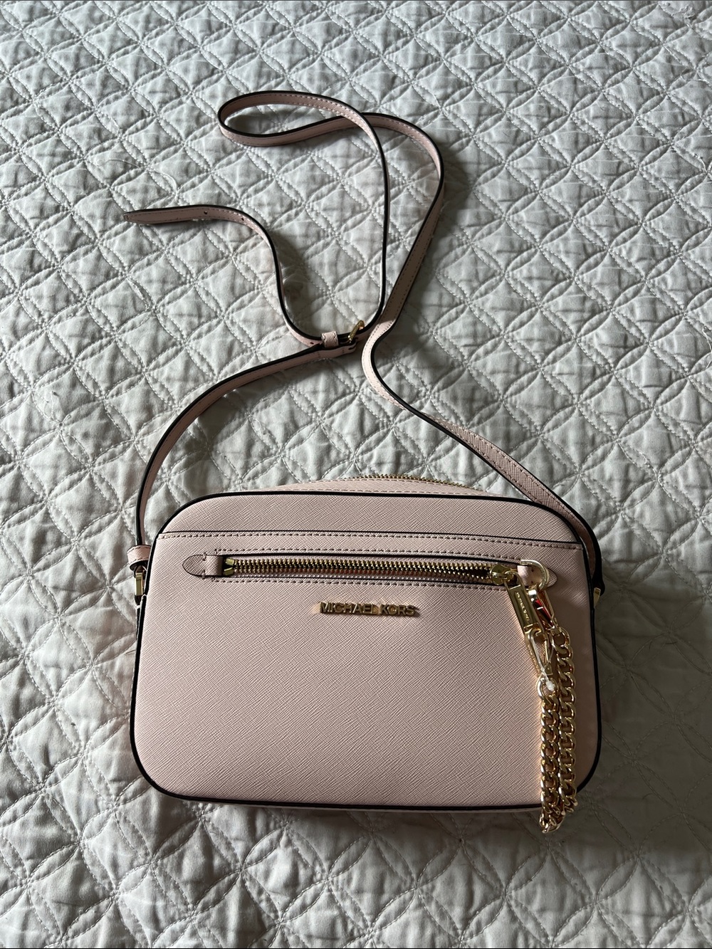 Michael Kors Light Pink Saffiano Crossbody with Gold Chain Accent